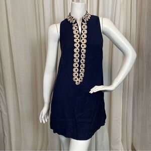 Lilly Pulitzer Womens Jane Shift Dress Size 2 Navy Blue Gold Preppy Nautical